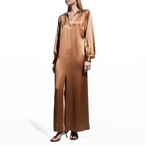🐛Silk Long Sleeve Caftan Maxi Dress In Latte XS NEW by FRAME